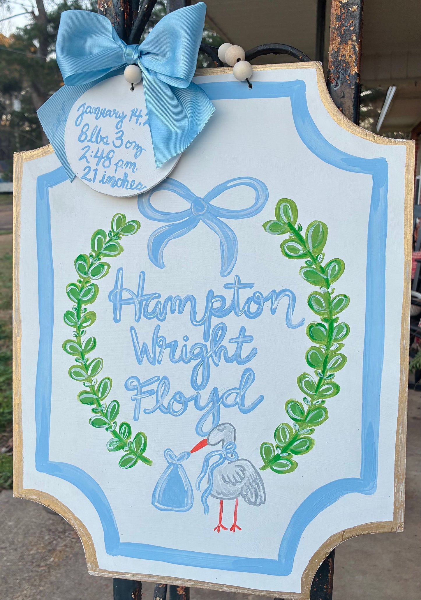 Custom baby arrival door hangers