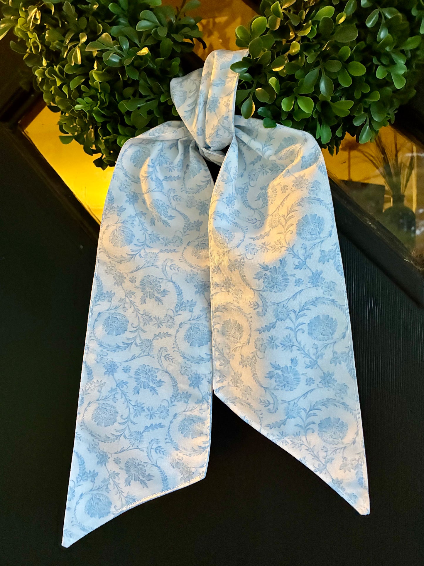 Blue Toile wreath sash