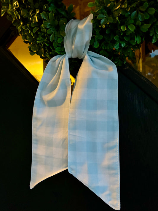 Blue gingham wreath sash